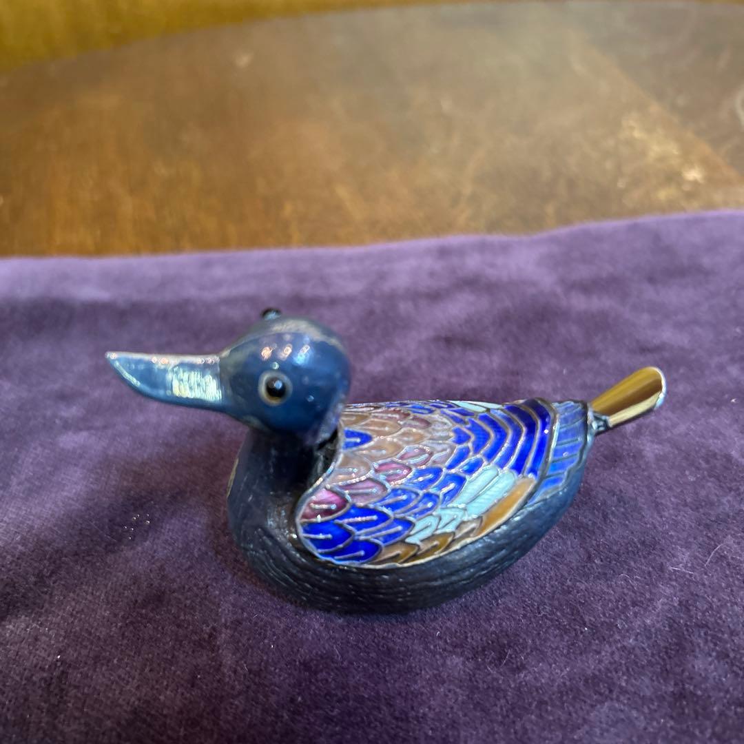 稀少ヴィンテージアヒルの塩コショウ入れセットシルバーにエナメルミニスプーン付き