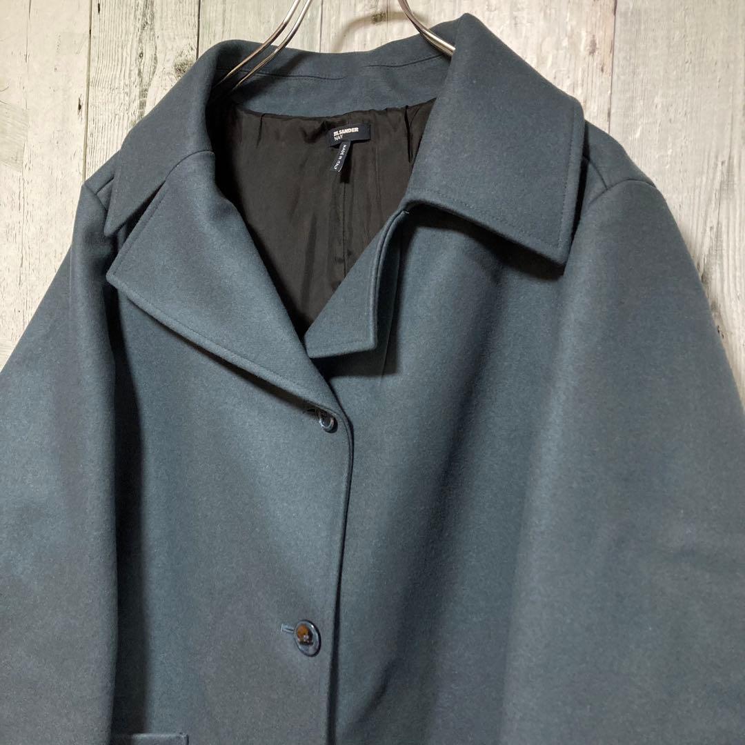 極美品　ジルサンダーネイビー　バルカラー　ロングコート　32 ウール　ブルー