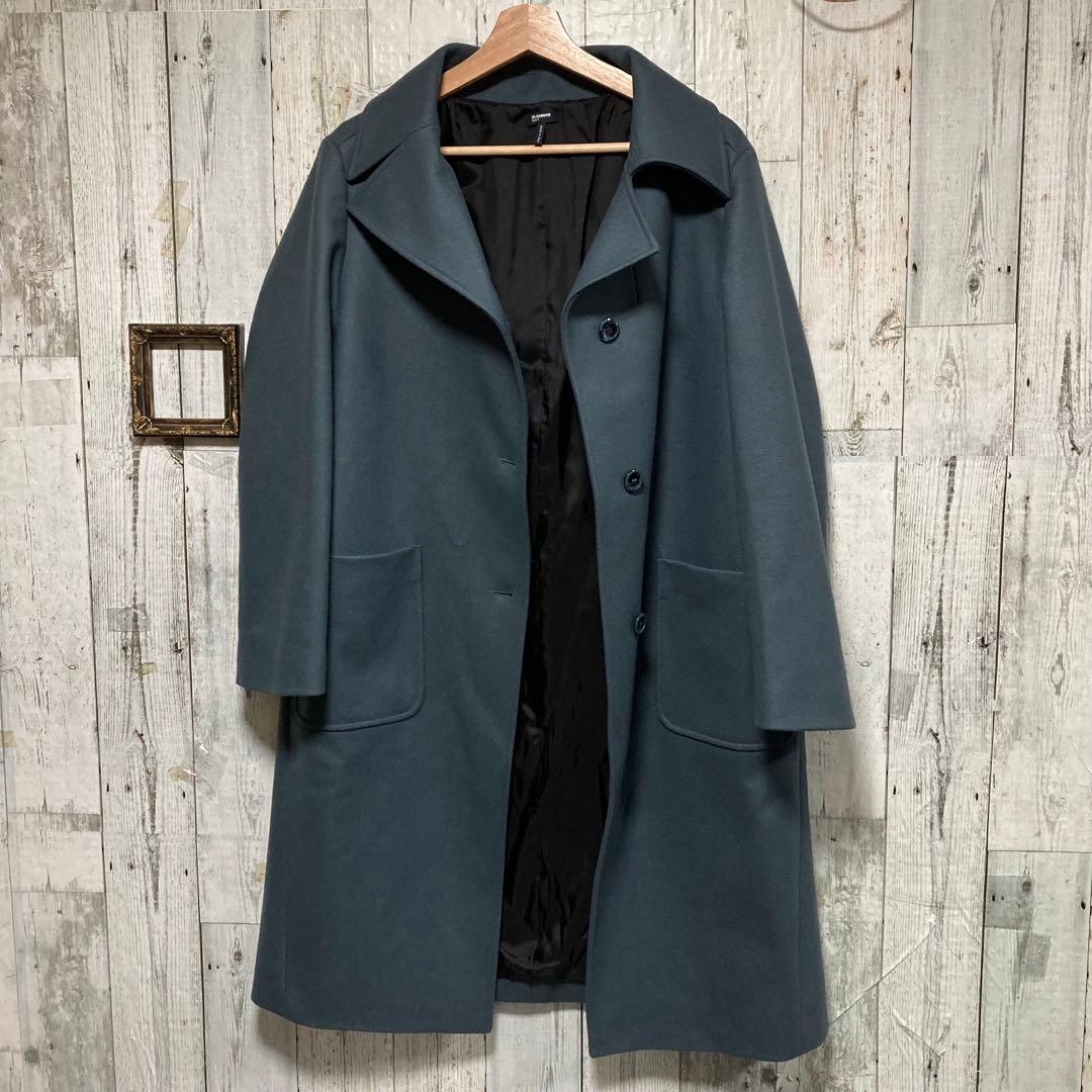 極美品　ジルサンダーネイビー　バルカラー　ロングコート　32 ウール　ブルー