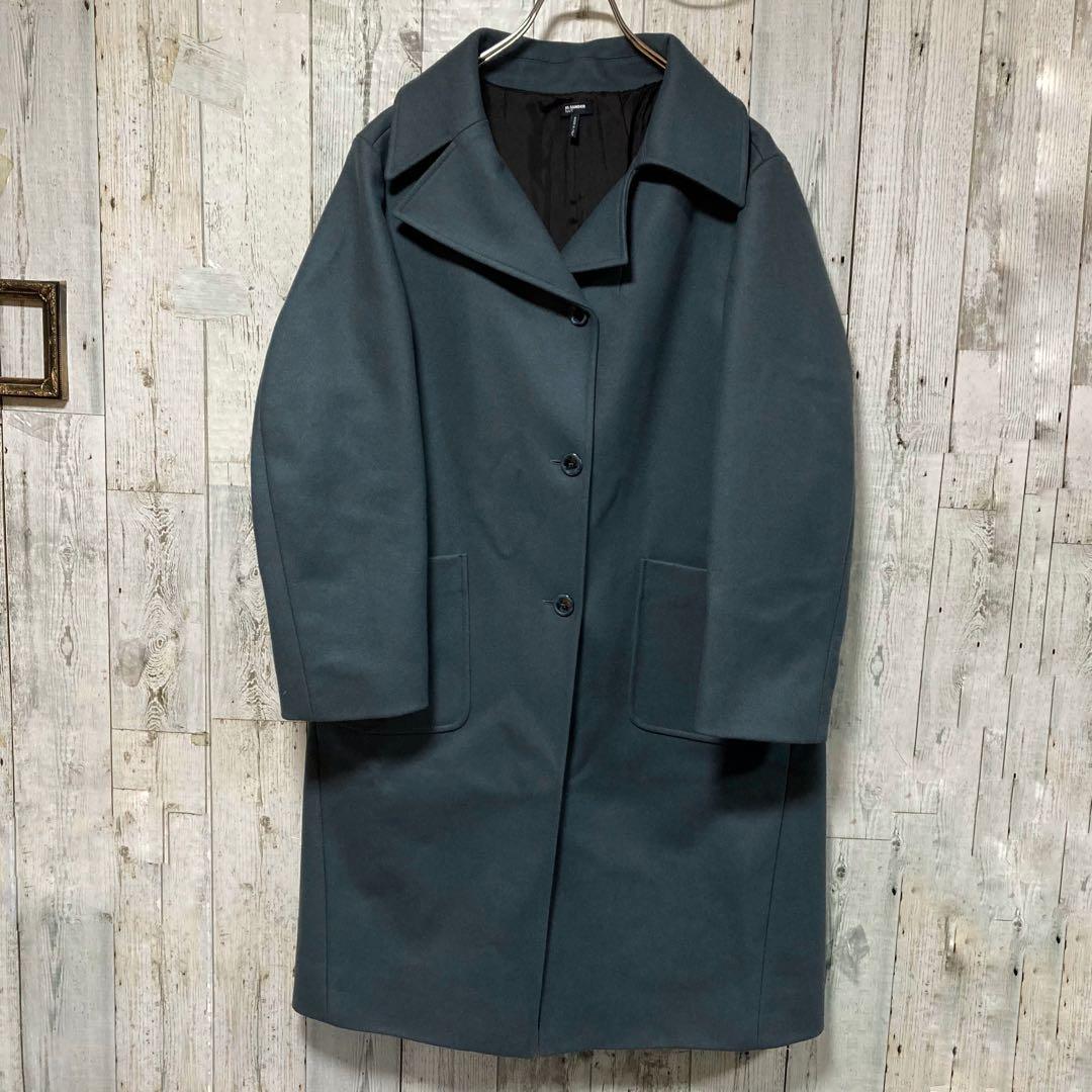 極美品　ジルサンダーネイビー　バルカラー　ロングコート　32 ウール　ブルー
