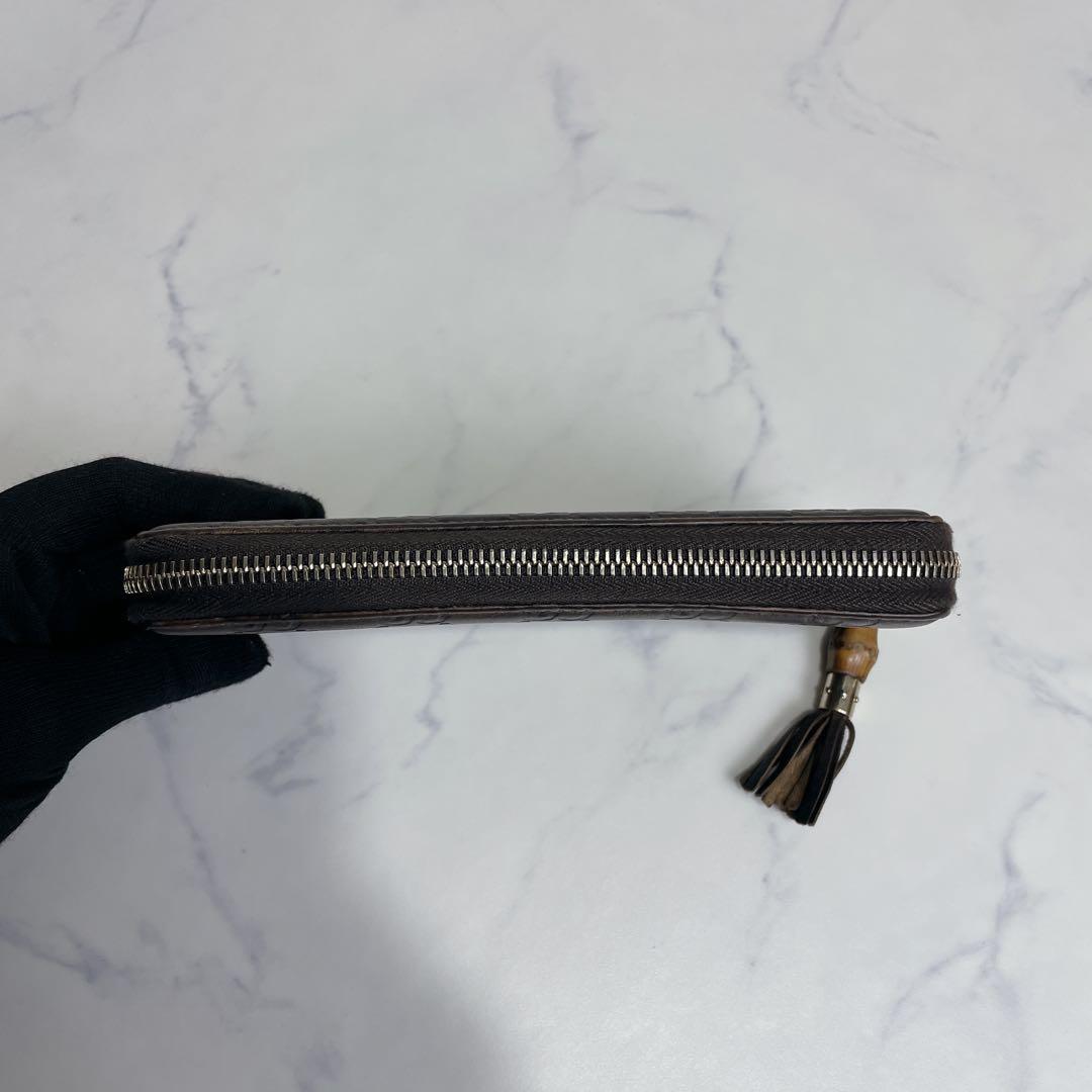 美品✨GUCCI ラウンドファスナー GGシマ バンブー ブラウン 長財布