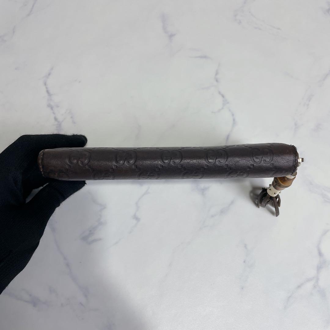 美品✨GUCCI ラウンドファスナー GGシマ バンブー ブラウン 長財布