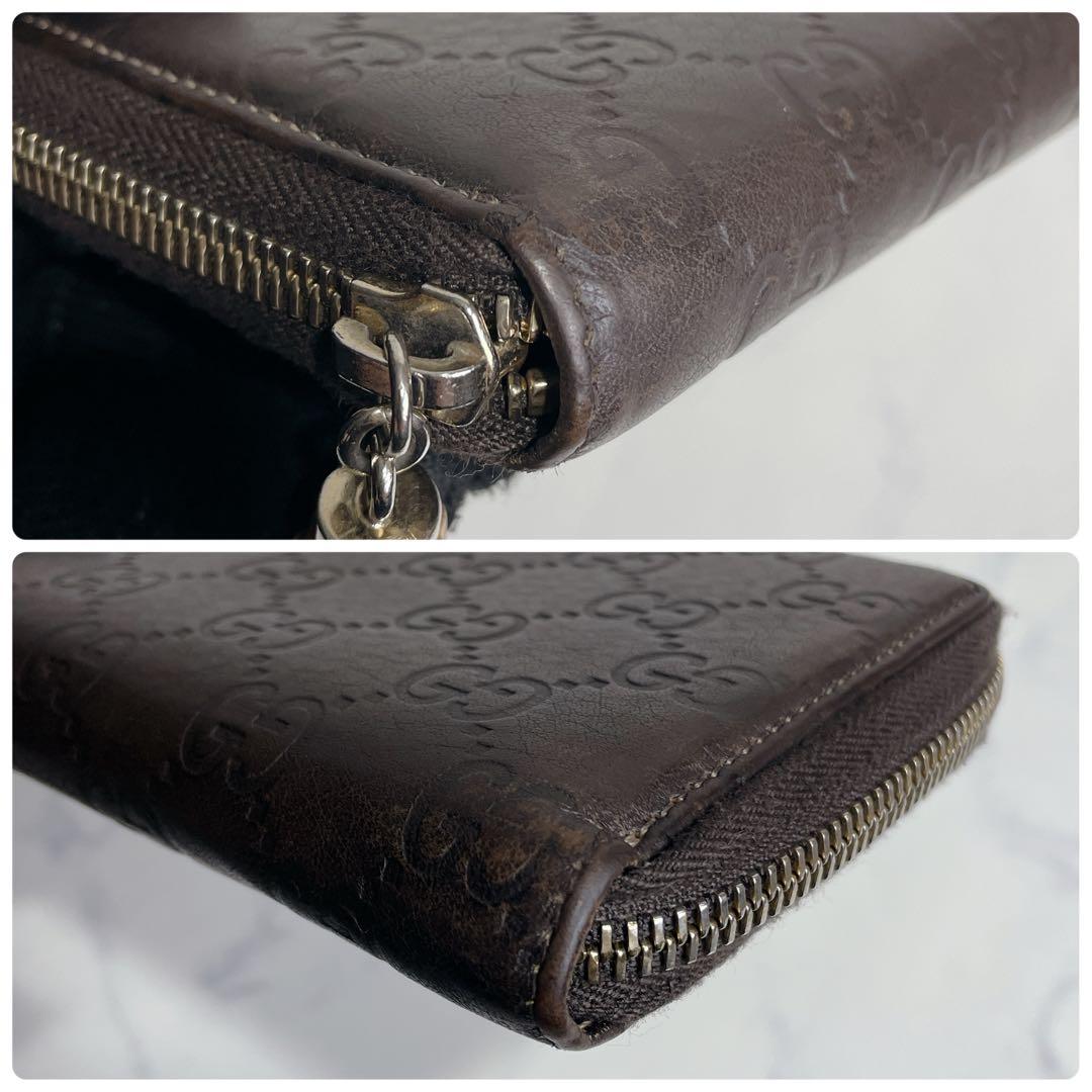 美品✨GUCCI ラウンドファスナー GGシマ バンブー ブラウン 長財布