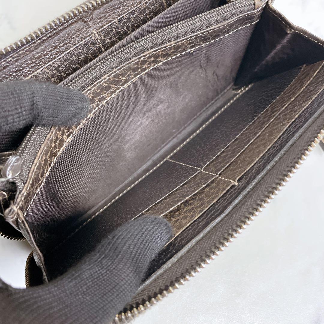 美品✨GUCCI ラウンドファスナー GGシマ バンブー ブラウン 長財布