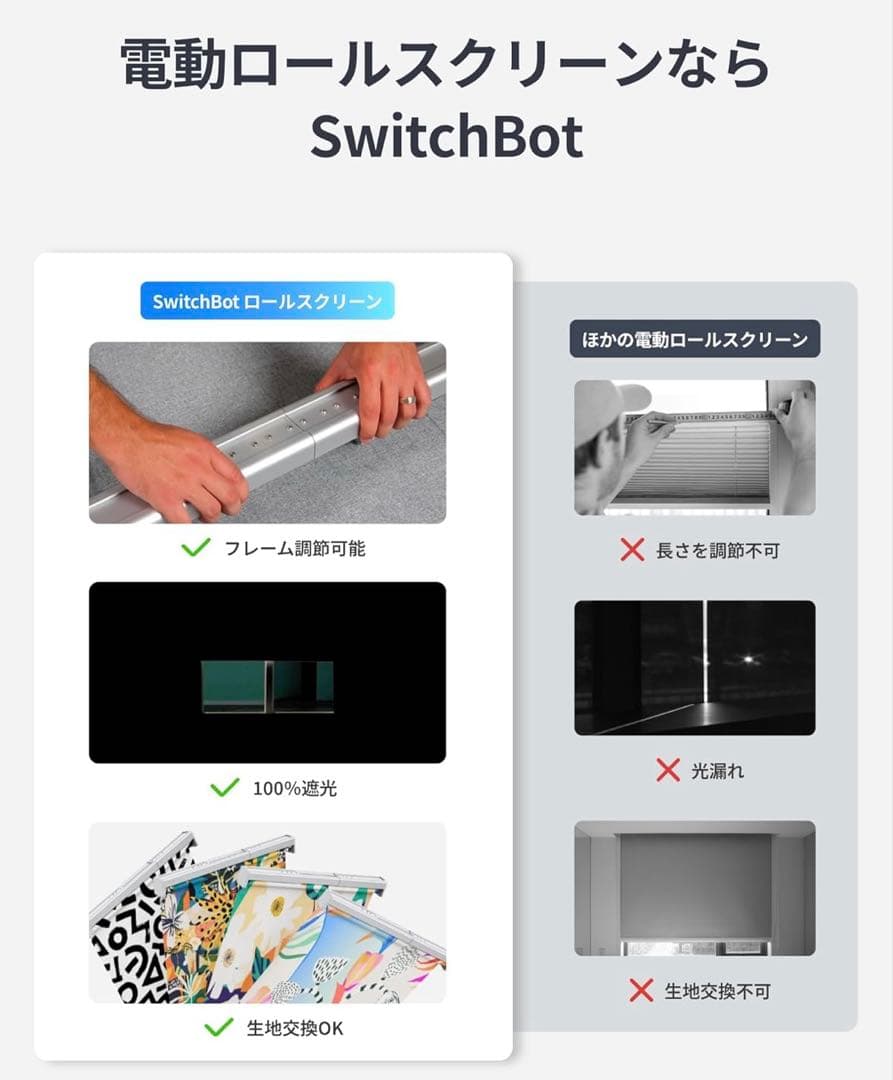 SwitchBot ロールスクリーン 幅80〜110cm丈220cm Mサイズ