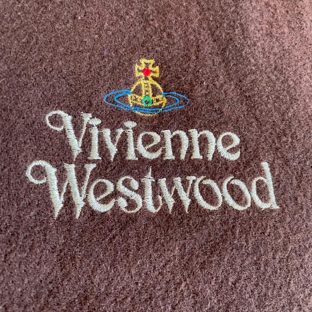 美品　ヴィヴィアンウエストウッド　マフラー　オーブロゴ刺繍　ウール　イタリア　茶