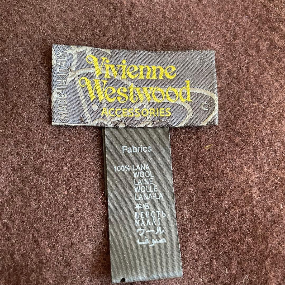 美品　ヴィヴィアンウエストウッド　マフラー　オーブロゴ刺繍　ウール　イタリア　茶