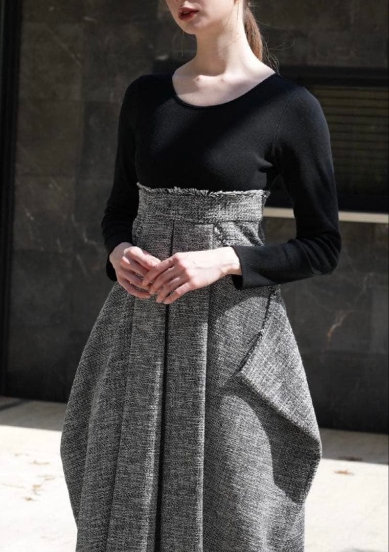 ワンピース acka docking tweed cocoon one-piece