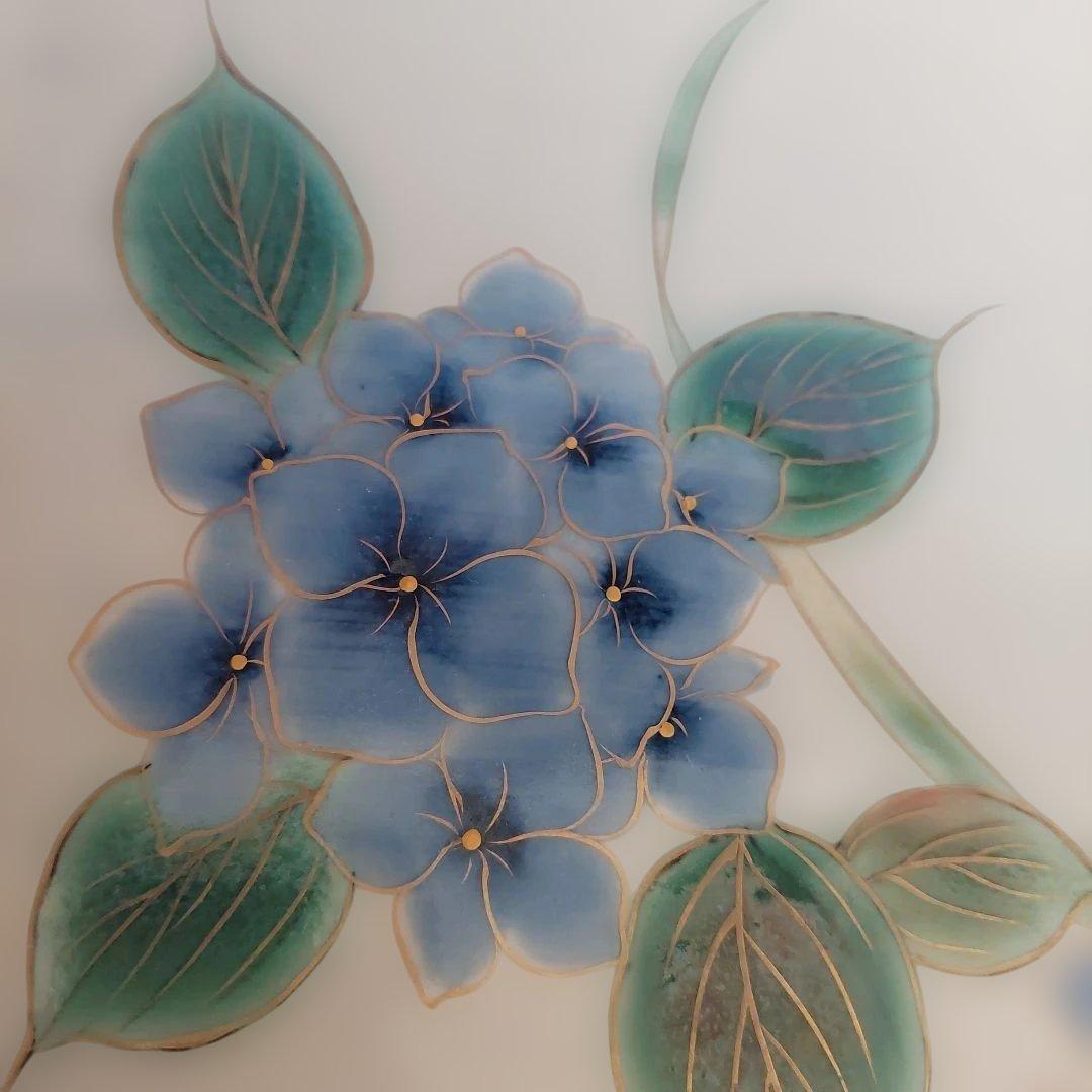 清水焼　京焼【土淵陶あん】あじさい　スクエア皿　角皿　大皿