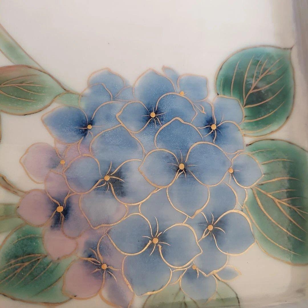 清水焼　京焼【土淵陶あん】あじさい　スクエア皿　角皿　大皿