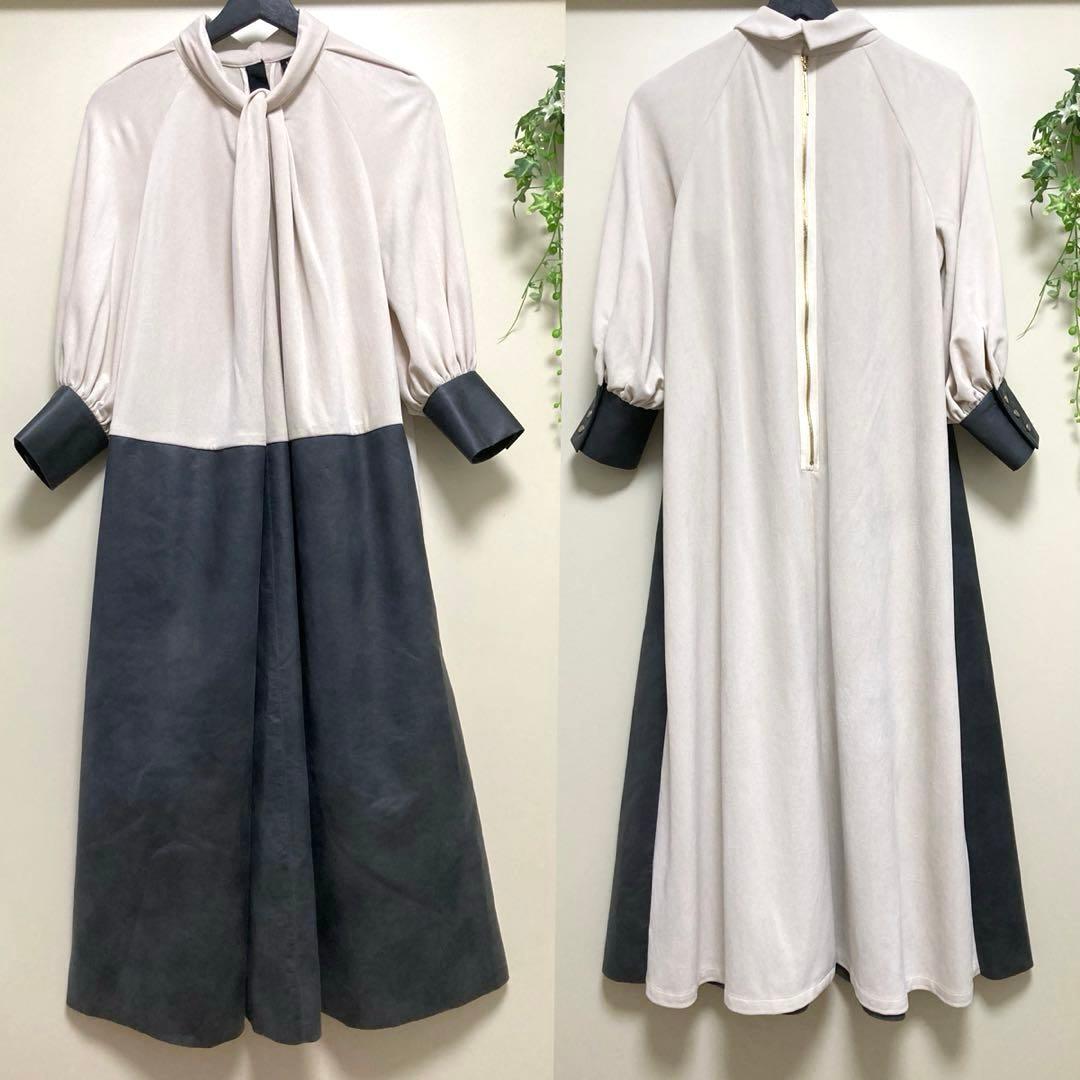 ★田中野夫★サポートサーフェス　エコレザー　切替　ロングワンピース　配色