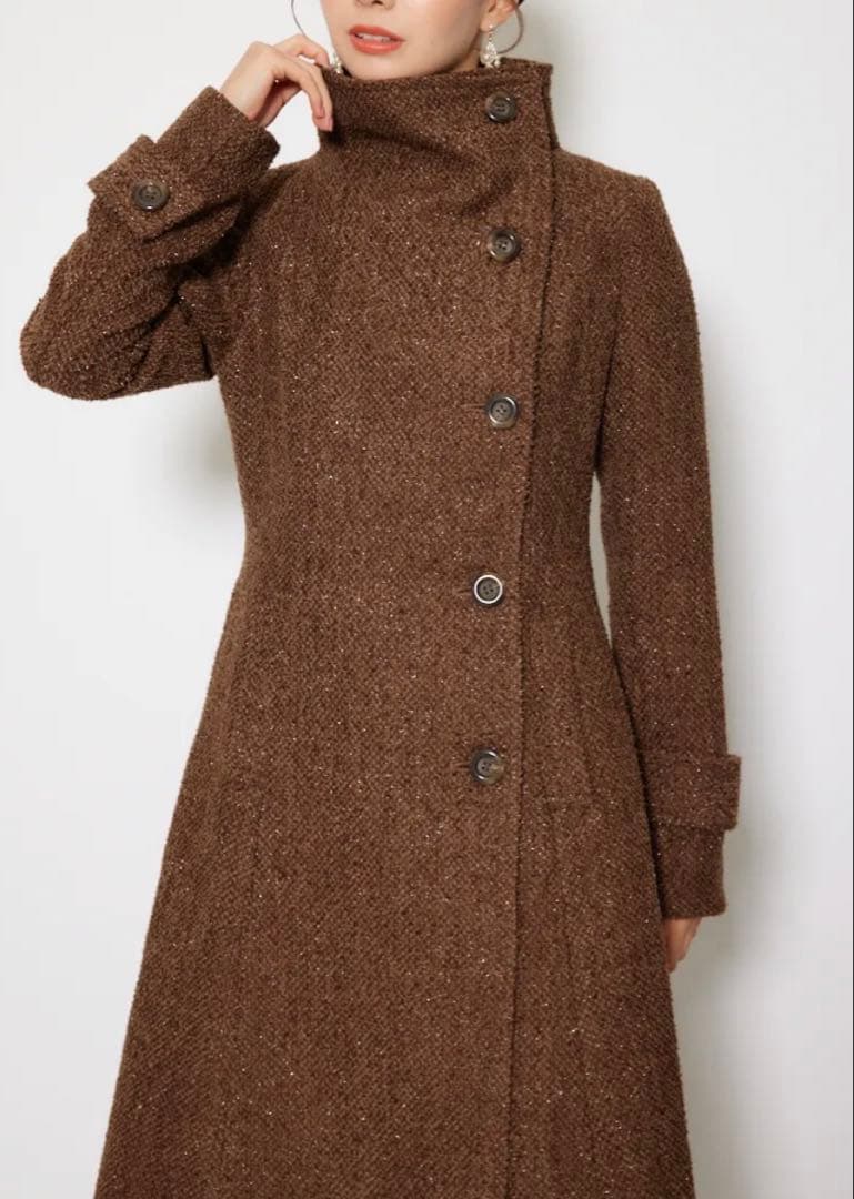 rienda ブラウン オーバーネックシンデレララインコート