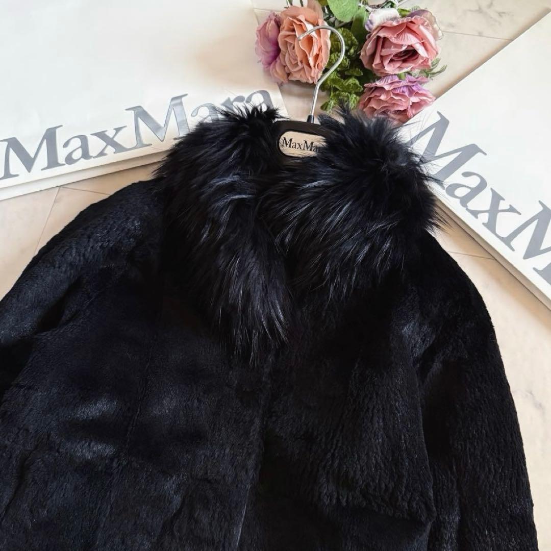 美品★マックスマーラ 高級リアルファー ロングコート ブラック 40