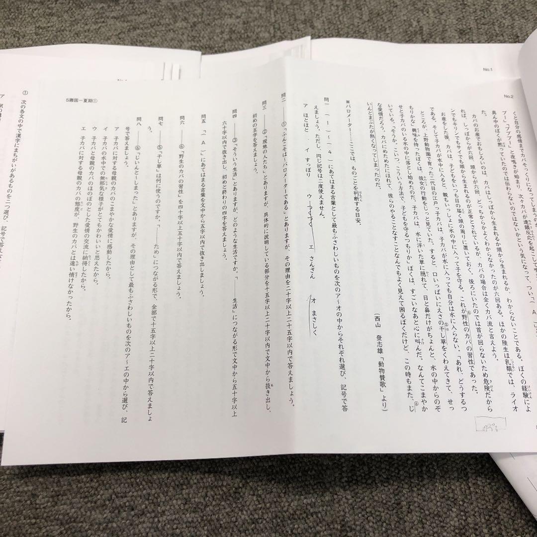 日能研関西　5年灘特進コース　春期/夏期/冬期特別テスト　計4回　2020年度