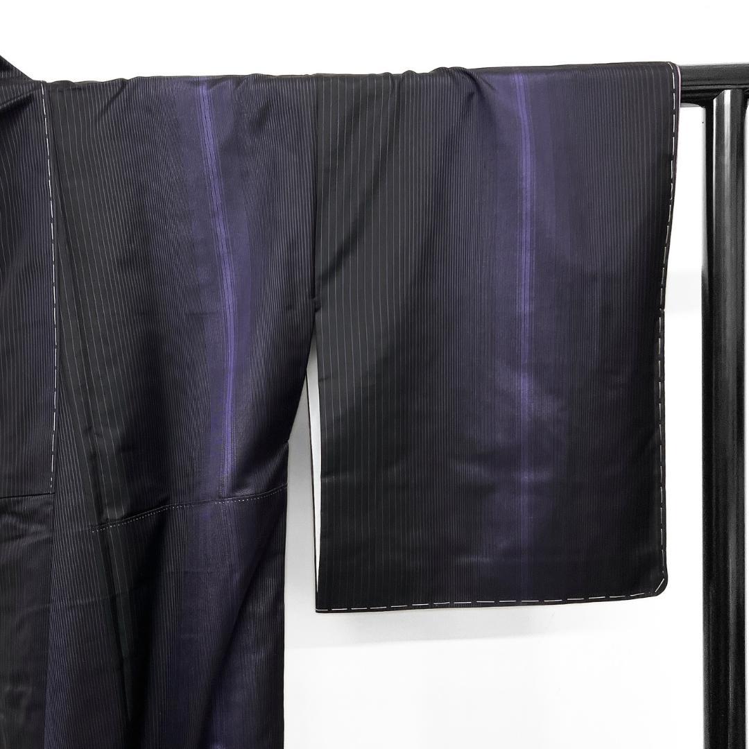 未着用　小紋　染め大島紬　アンサンブル　縦縞　モード　着物　124b d ms