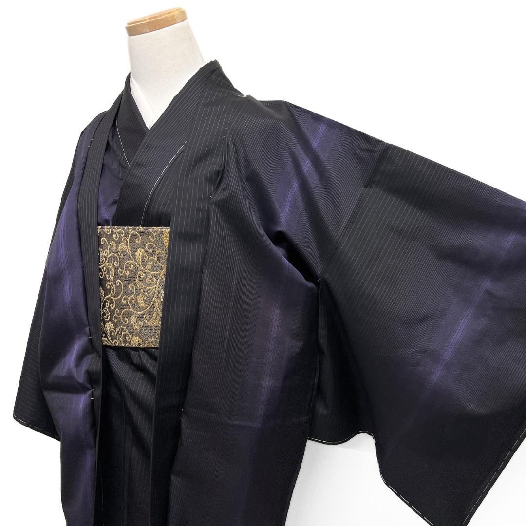 未着用　小紋　染め大島紬　アンサンブル　縦縞　モード　着物　124b d ms