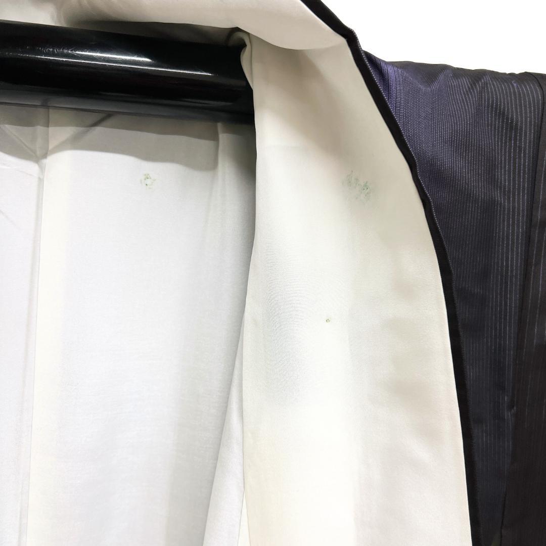 未着用　小紋　染め大島紬　アンサンブル　縦縞　モード　着物　124b d ms