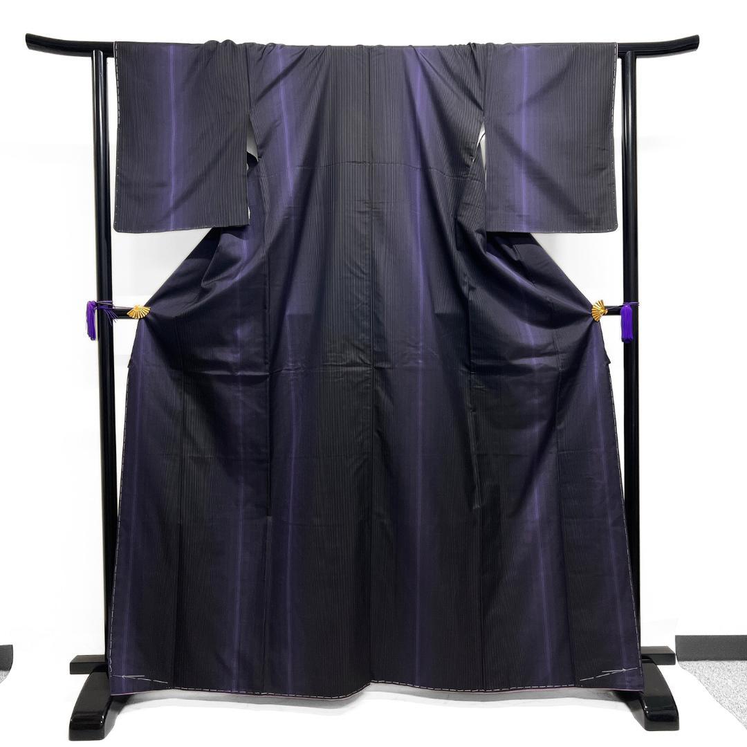 未着用　小紋　染め大島紬　アンサンブル　縦縞　モード　着物　124b d ms