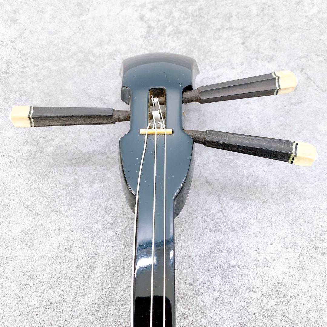 美品 沖縄三線 人工皮 蛇柄 弦楽器 琉球 黒塗り ケース付 初心者 入門モデル