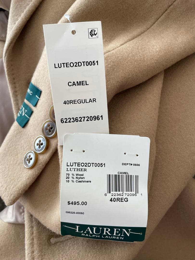 【値下げ】ラルフ・ローレン キャメル チェスターコート 40R新品