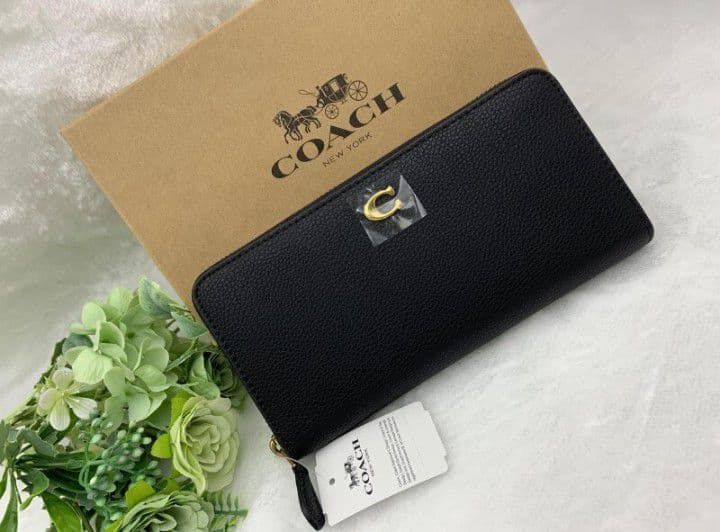 新品未使用コーチ長財布ブラックラウンドファスナーレディースメンズ送料無料即日発送