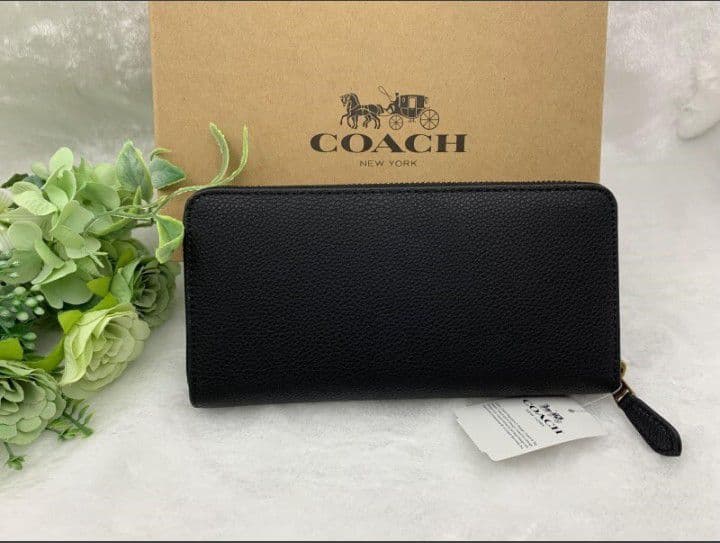 新品未使用コーチ長財布ブラックラウンドファスナーレディースメンズ送料無料即日発送