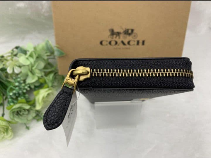新品未使用コーチ長財布ブラックラウンドファスナーレディースメンズ送料無料即日発送