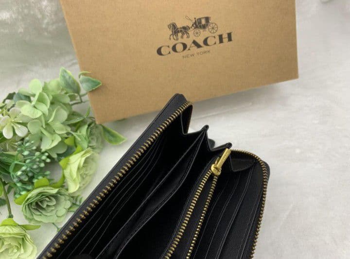 新品未使用コーチ長財布ブラックラウンドファスナーレディースメンズ送料無料即日発送