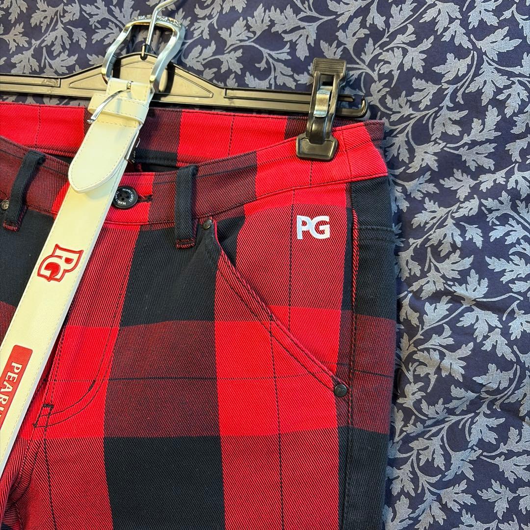 PEARLY GATES PG89 ゴルフ用パンツ レッド/ブラックチェック