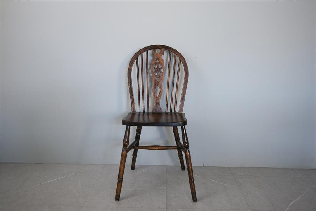 英国アンティーク木製ホイールバックチェア/ダイニングイス/椅子(92-38-1)
