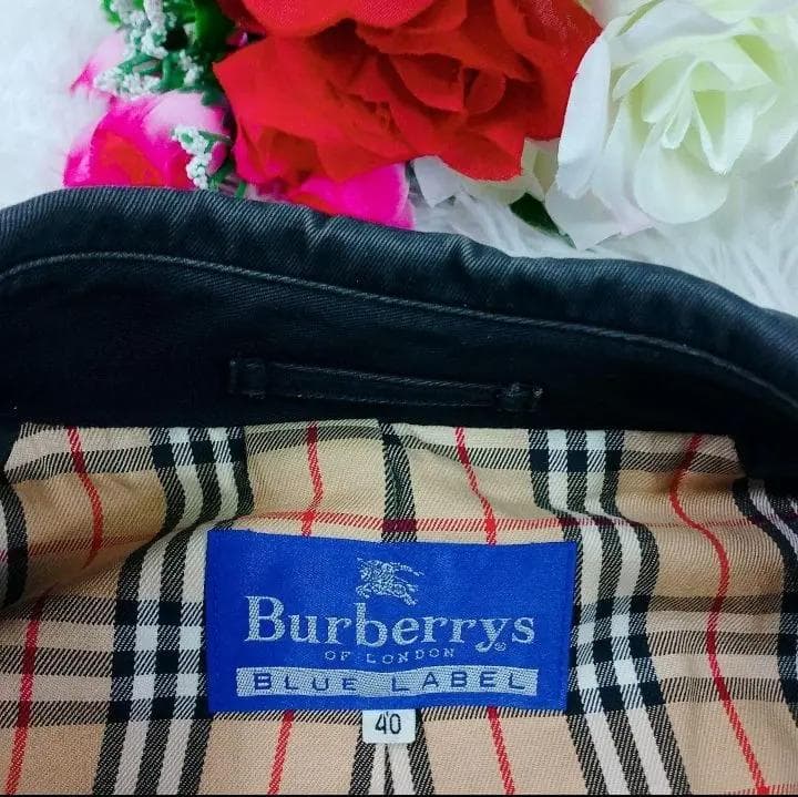 【90's】ノバチェック バーバリーブルーレーベル ベルテットコート L 黒