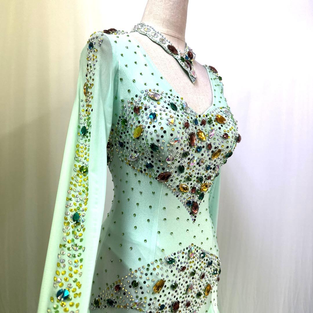 6328★S ミントグリーン カラフビジュー スタンダード ドレス社交ダンス