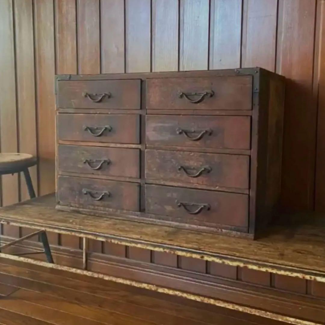 古い小引き出し　年代物　時代家具　8杯　古道具箱　古家具