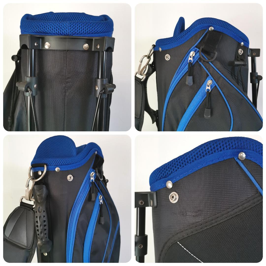 【超軽量】Afecto スタンド式 ゴルフ キャディバッグ 9型 7分割 黒/青