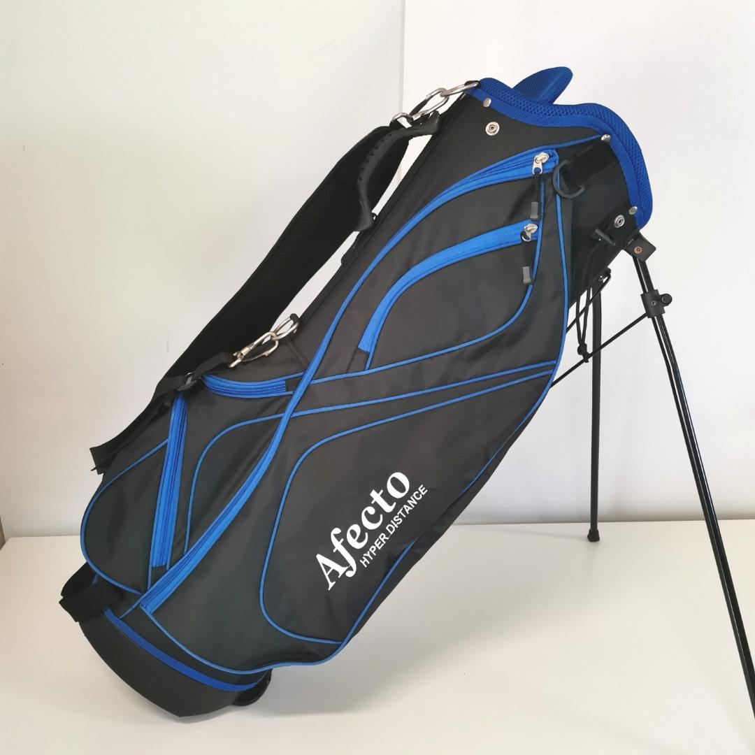 【超軽量】Afecto スタンド式 ゴルフ キャディバッグ 9型 7分割 黒/青
