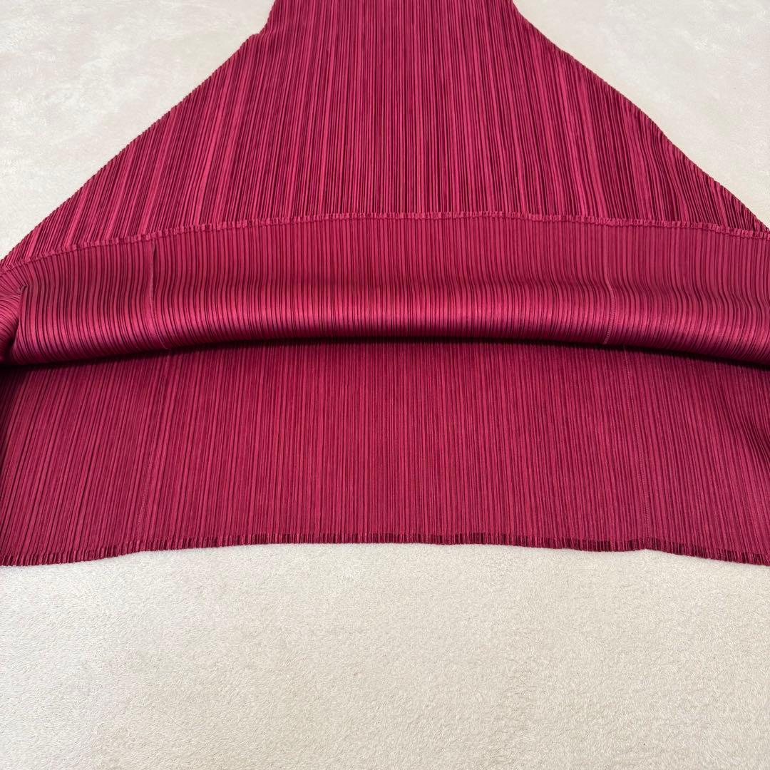 極美品✨PLEATS PLEASE ロングワンピース　ワインレッド　フレア