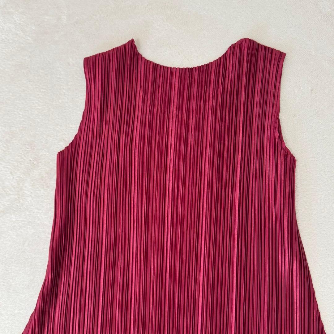 極美品✨PLEATS PLEASE ロングワンピース　ワインレッド　フレア