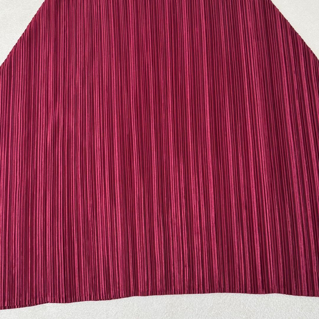 極美品✨PLEATS PLEASE ロングワンピース　ワインレッド　フレア