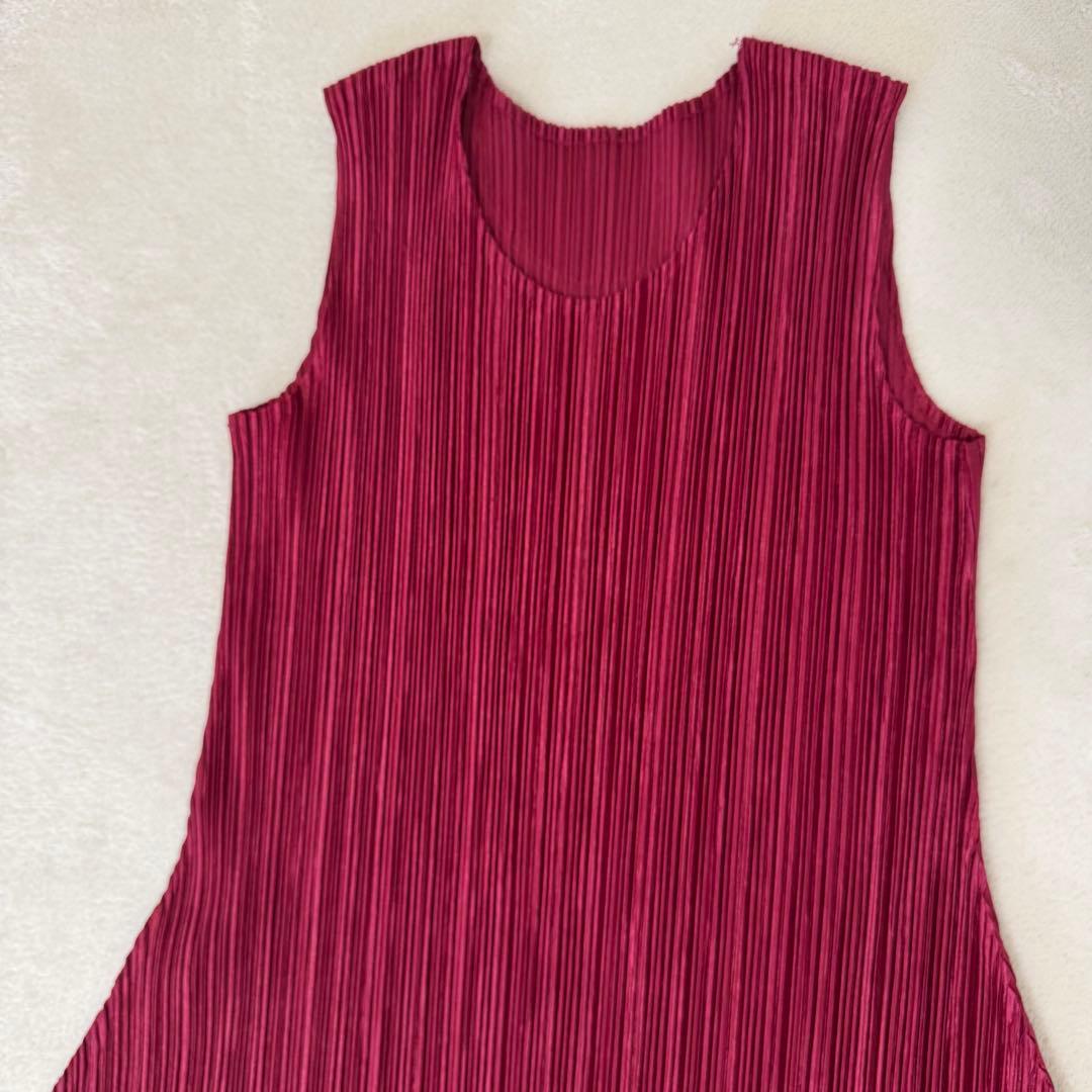 極美品✨PLEATS PLEASE ロングワンピース　ワインレッド　フレア