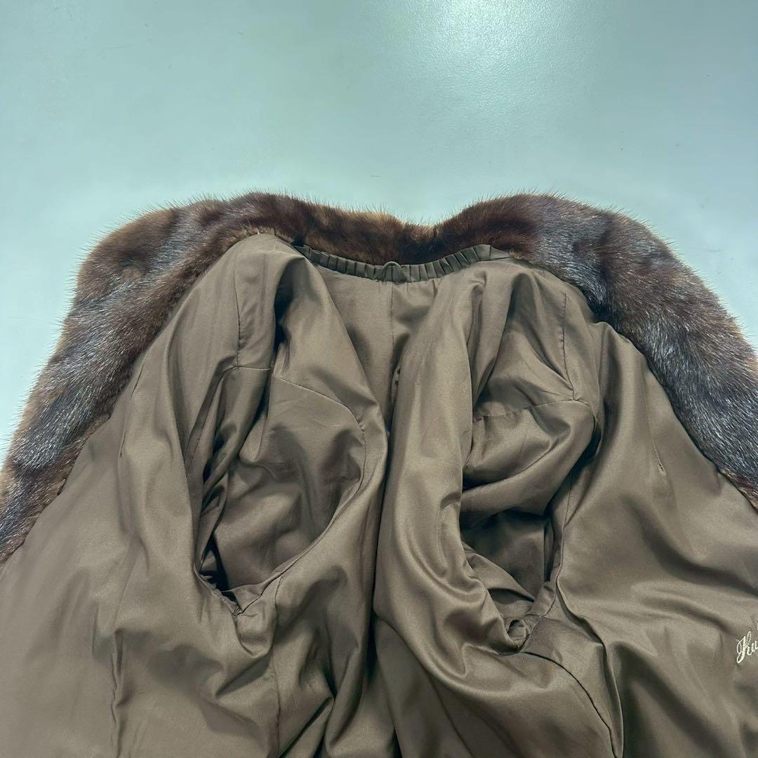 ツヤ◎ボリューム◎色味◎デミバフミンク　ファーコート 横段 ブラウン