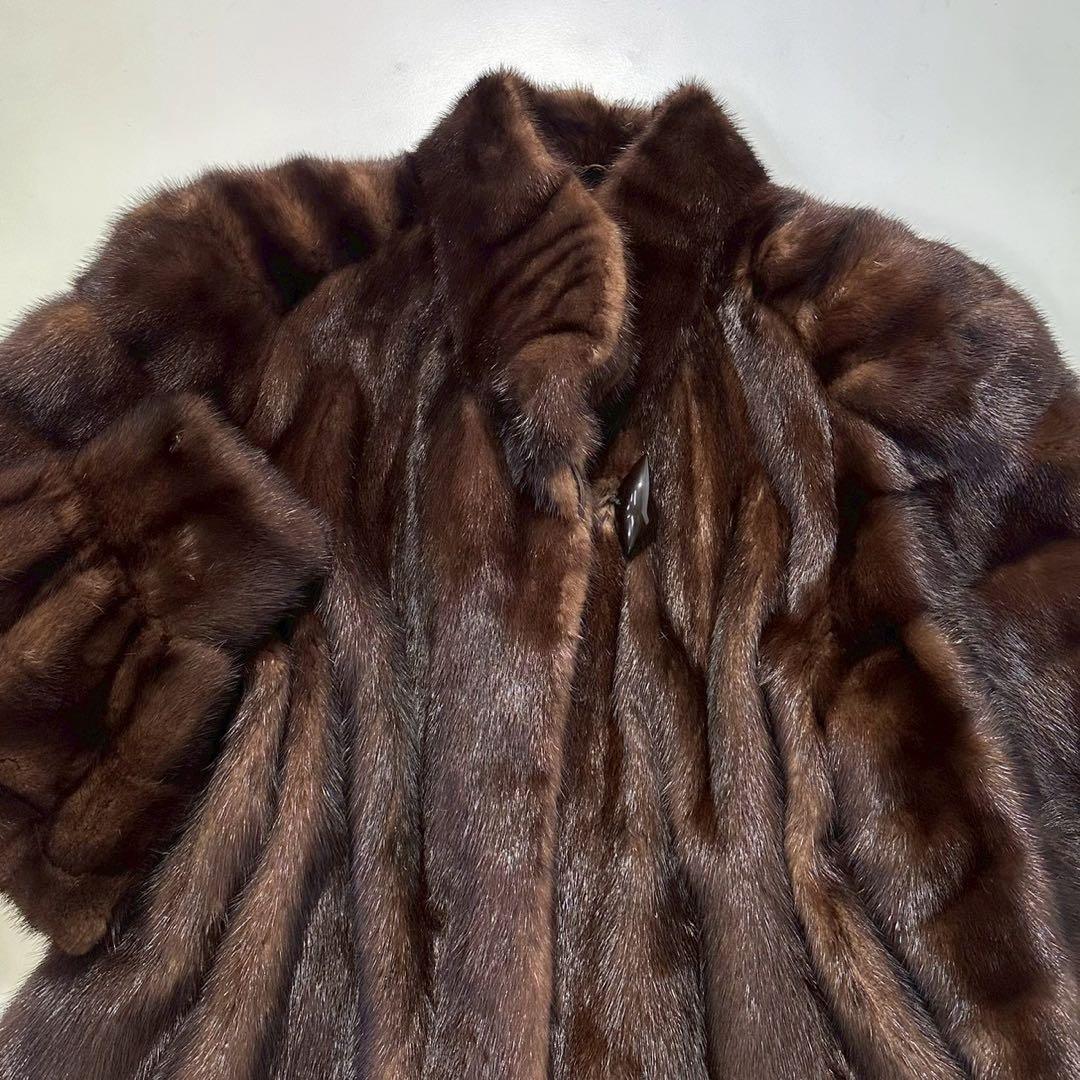 ツヤ◎ボリューム◎色味◎デミバフミンク　ファーコート 横段 ブラウン