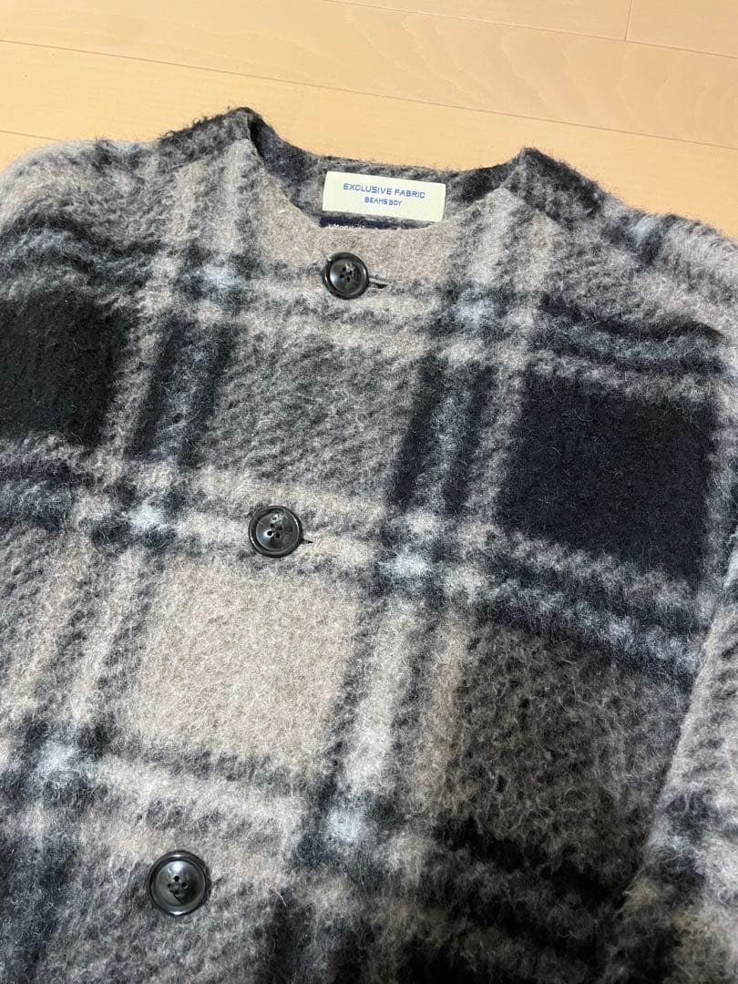 BEAMS BOY スライバー タータンチェック ノーカラーコート