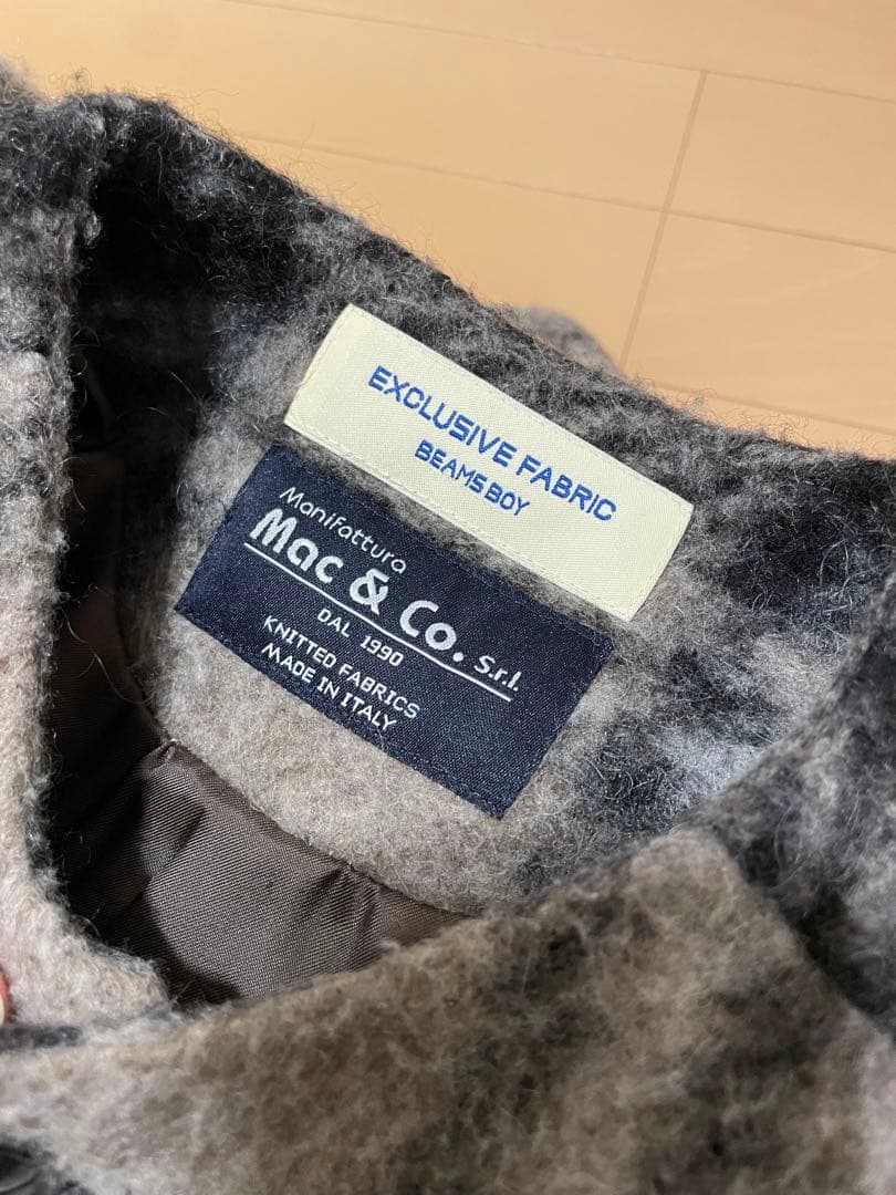 BEAMS BOY スライバー タータンチェック ノーカラーコート