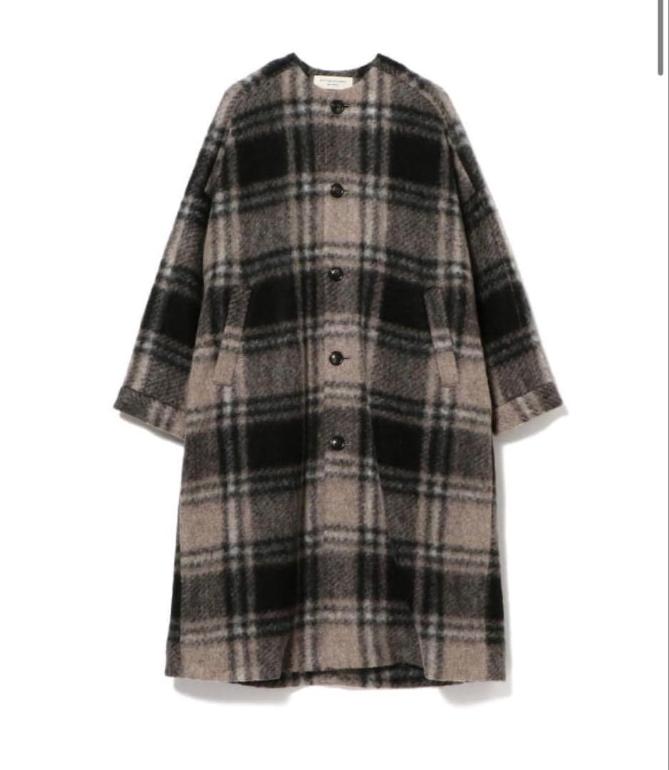 BEAMS BOY スライバー タータンチェック ノーカラーコート