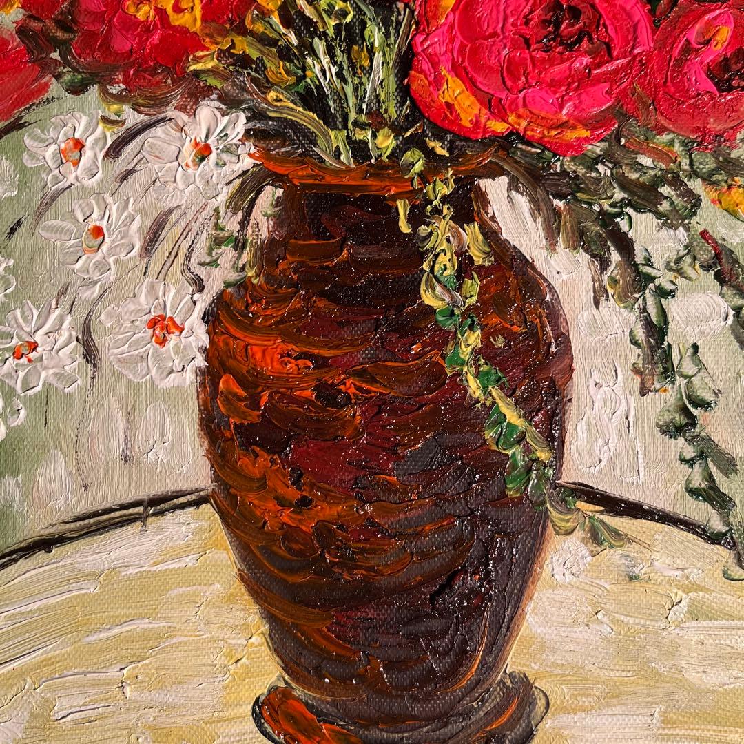 手書き油絵 ゴッホ 赤いヒナゲシとヒナギク 額付 絵画 インテリア 油彩画