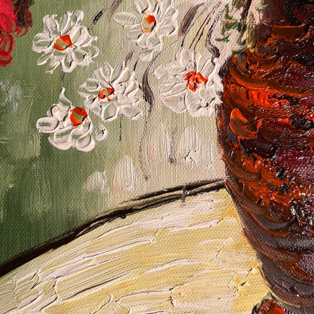 手書き油絵 ゴッホ 赤いヒナゲシとヒナギク 額付 絵画 インテリア 油彩画