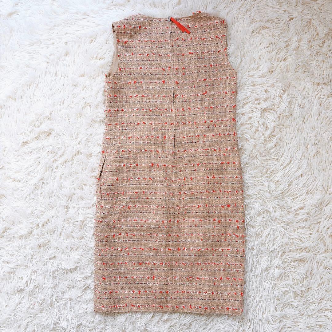 近年✨foxey ノースリーブツイードワンピース　ノーカラー　ロング丈