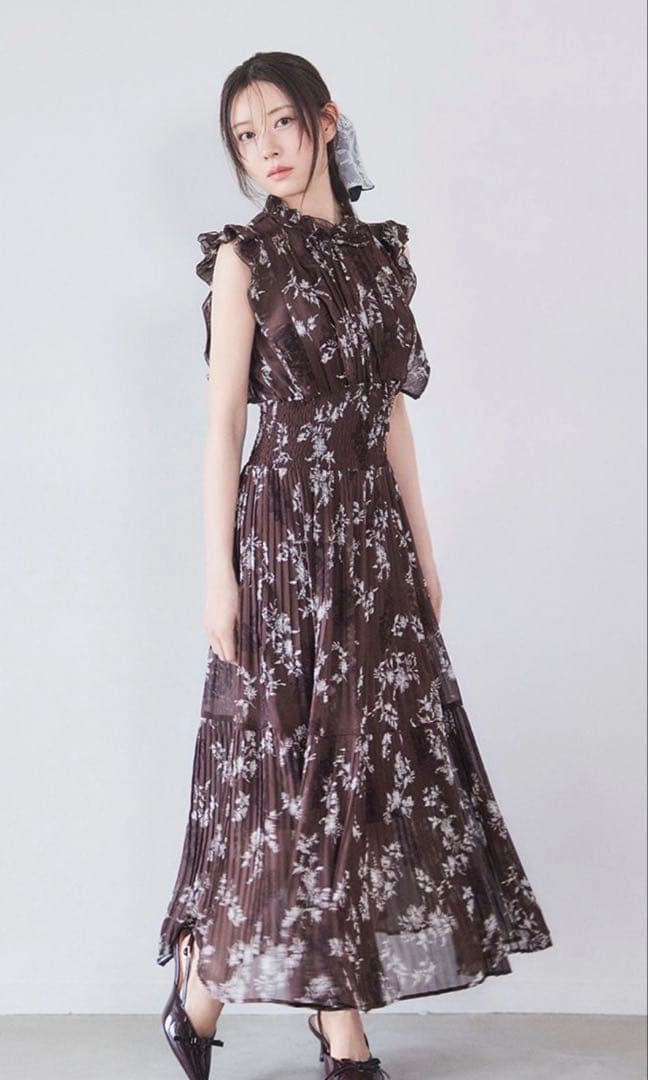 snidel♡スナイデル♡プリント プリーツ シャーリング ワンピース サイズ0