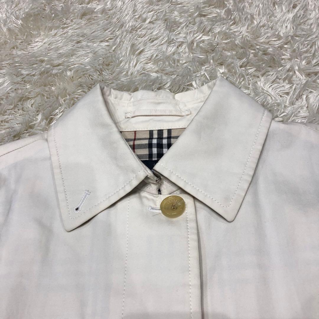 バーバリーロンドン ステンカラーコート オフホワイト系 ノバチェック裏地 11号