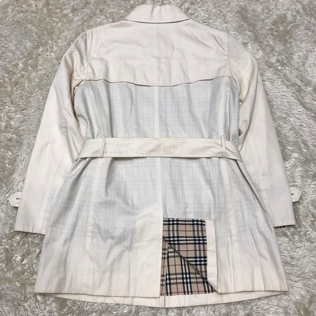 バーバリーロンドン ステンカラーコート オフホワイト系 ノバチェック裏地 11号
